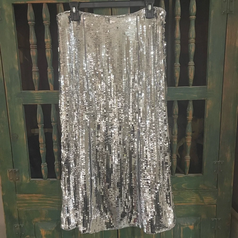 NWT J. Crew Collection Silver Sequin Slip Skirt - 10 - Picture 3 of 8